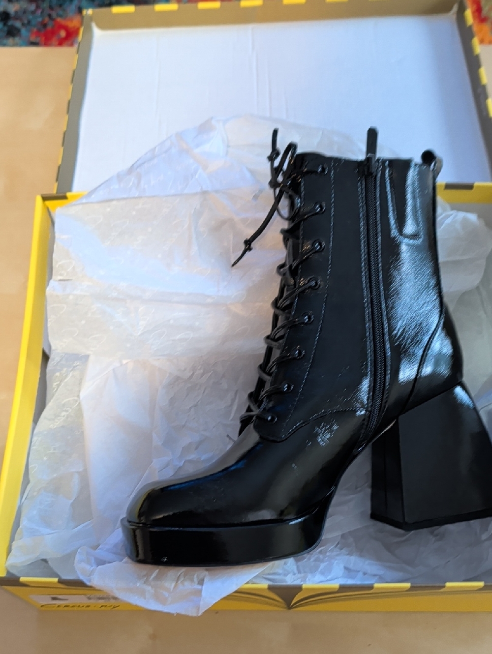 Patent Black Lace-Up Platform Ankle Boots for Women Size 9.5 NEW